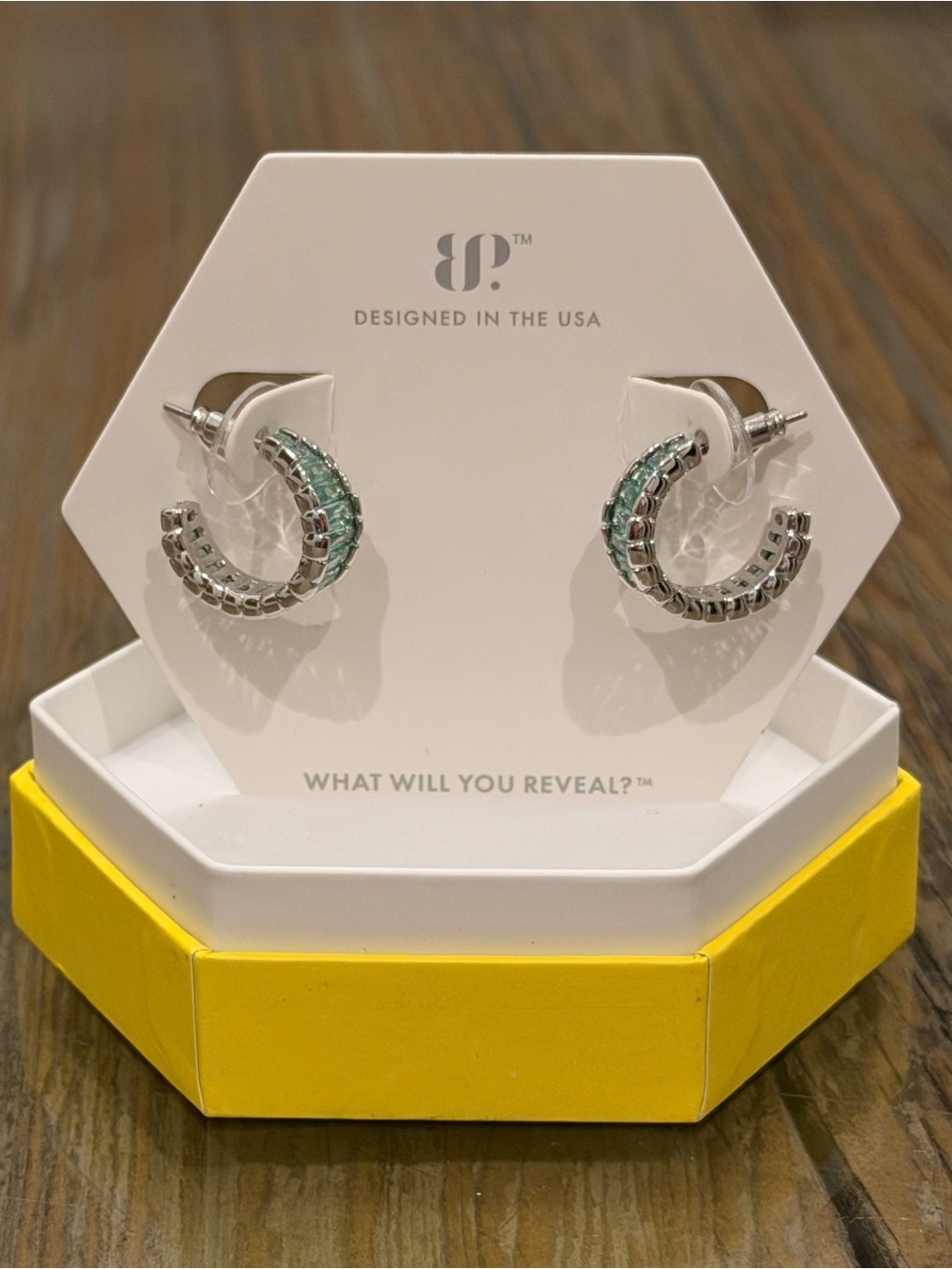 Bomb Party NWT! “The Champagne Pop” Earrings with Light Emerald
